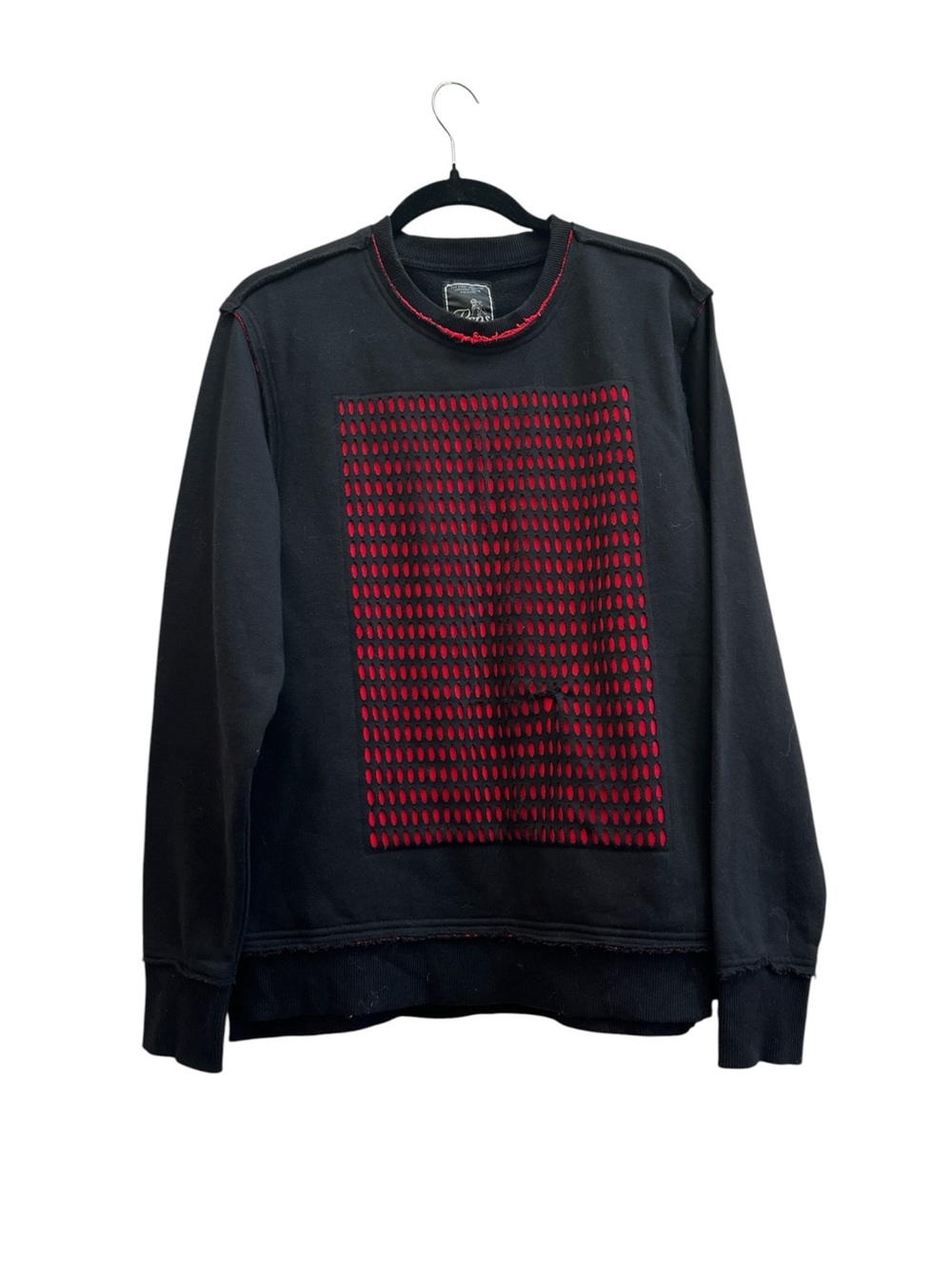 PRPS Mens M Black Red Distressed Openwork Crewneck Sweatshirt Streetwear Moto - Picture 2 of 7
